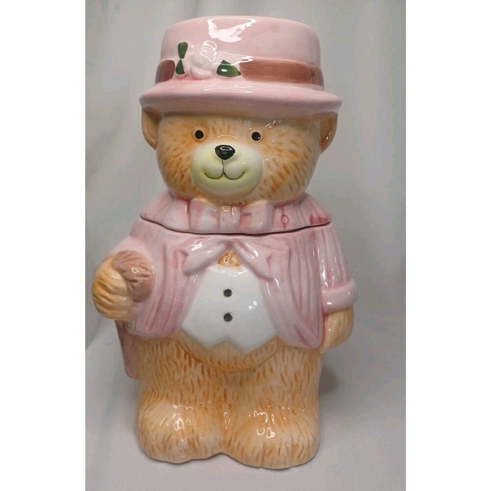 Pappa Bear In Pink Suit With Cane~Cookie Jar Vintage Male 9.5 Inches